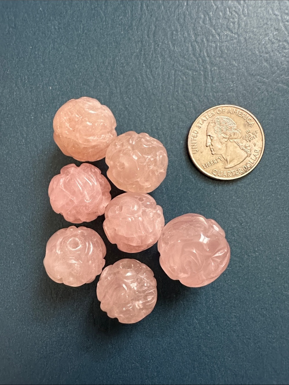 💕 Vintage Carved Rose Quartz Beads B
